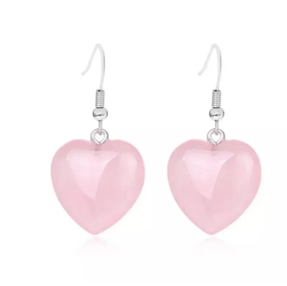 Pink Rose Quartz Heart Earrings - Picture 1 of 3